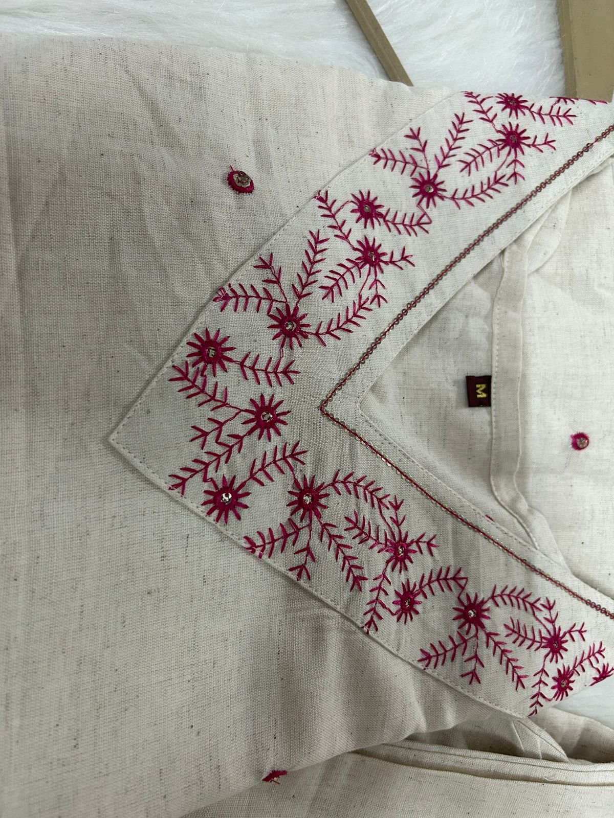 Cotton Flex Embroidered Kurti Set with Silk Dupatta